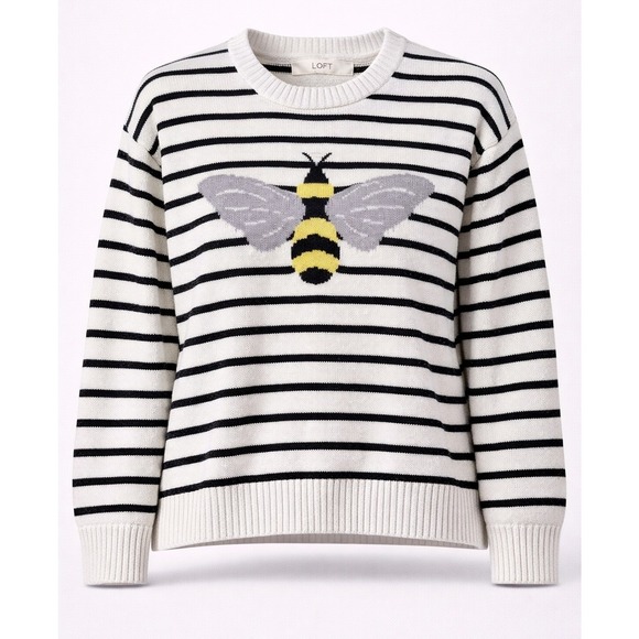 LOFT Sweaters - LOFT Bee Stripe Sweater‎ Medium Black White Cotton Crewneck Long Sleeve